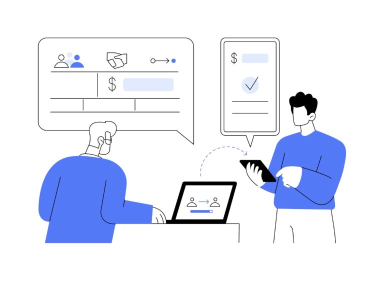 two outlines of people sending an automated transaction