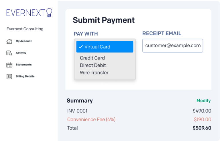 Examplevirtual Payment Address B2B Payment Automation Software - Collections, Billing | Invoiced