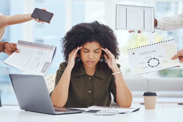 a finance employee struggling with burnout