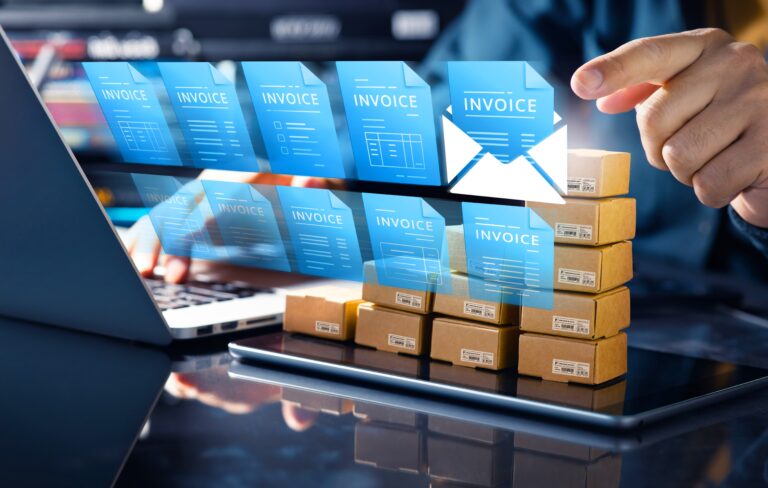 Hand reaching towards financial automation with e-invoices